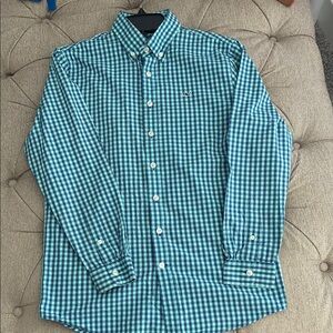 Vineyard Vines Men's Teal and White Gingham Shirt